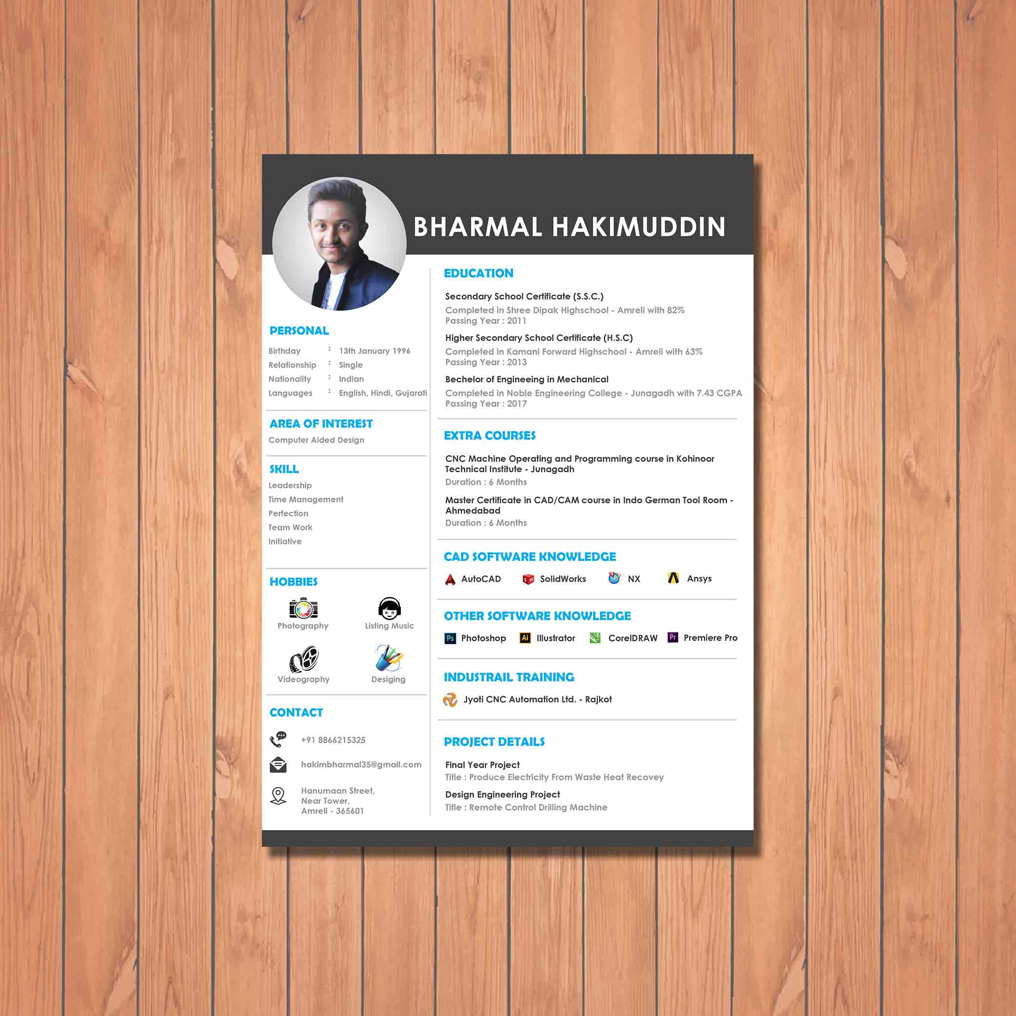 Creative design engineer resume created by Badri Design