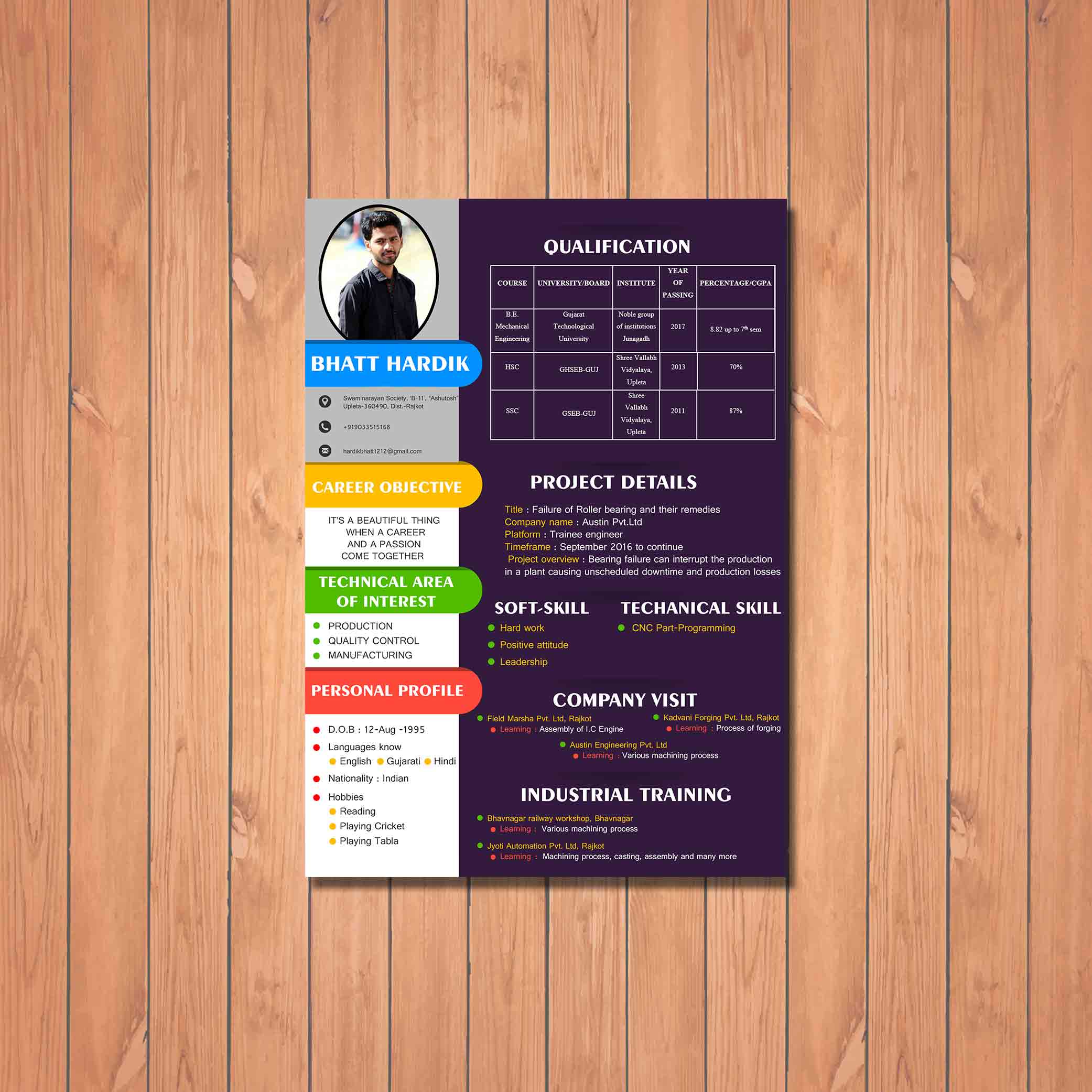 creative designed resume for production client by badri design